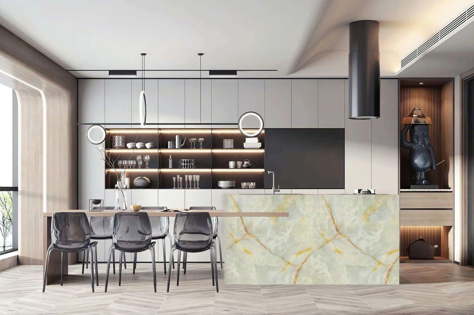 Mutfak adası dekoratif duvar paneli uygulaması — LUXA GOLD 66